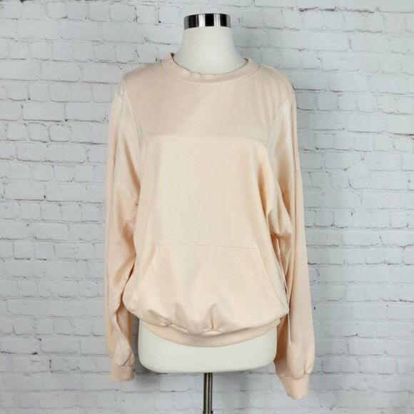 Young Fabulous Broke Drew Oversized Mixed Media Peach Pullover Sweatshirt Top XS - Picture 9 of 9